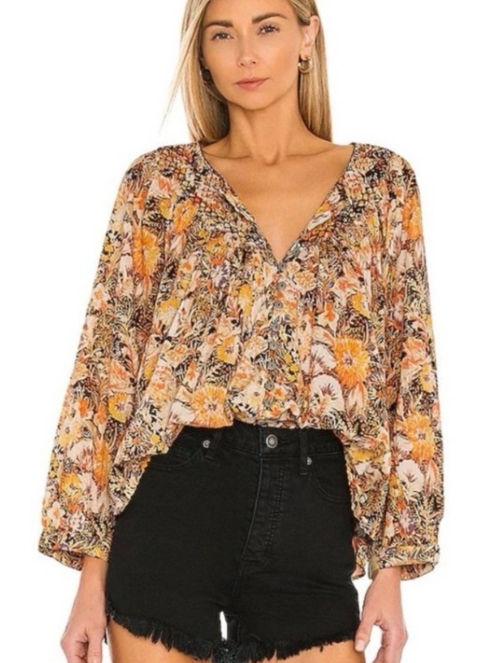 We the Free Cool Meadow Printed Top Midnight Combo XS oversized